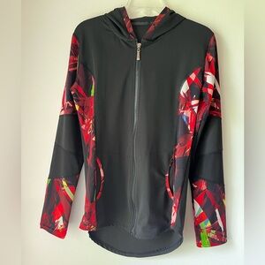 Dolce Bonita Jacket Women's Size L Hooded Zip-up Black Colorful Workout Walk